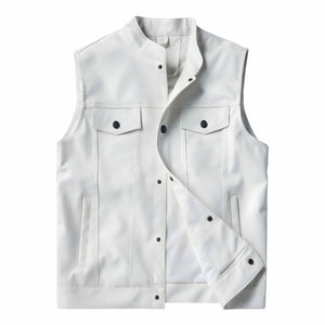 The Eryx Faux Leather Multiple Pocket Biker Vest WellMan Studios White XXS 